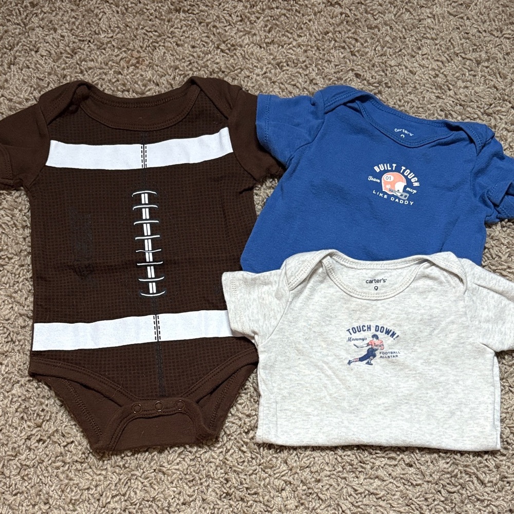 Carter's Football Theme Bodysuits - Brown, Blue, Gray